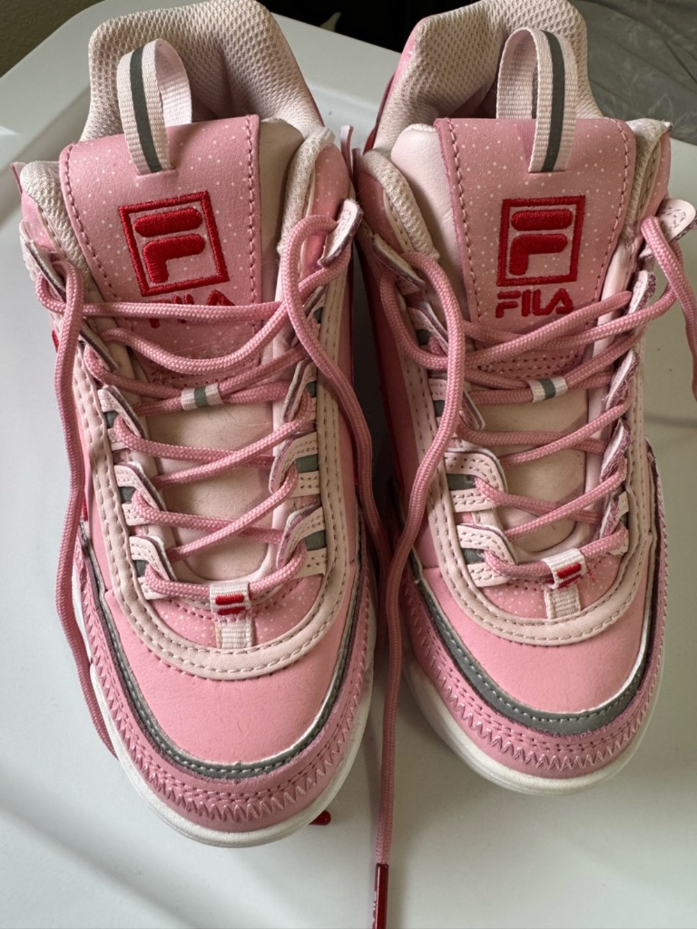 Fila Pink and White Girls' Athletic Sneakers with Cherry Motif